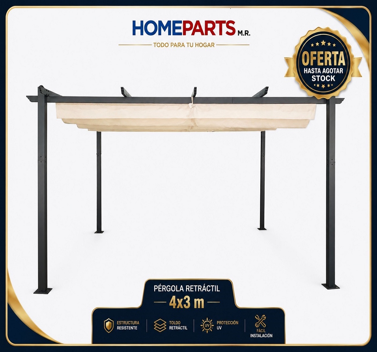 Pérgola Retráctil de Aluminio 4x3 Metros