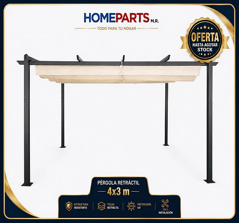 Pérgola Retráctil de Aluminio 4x3 Metros Homeparts