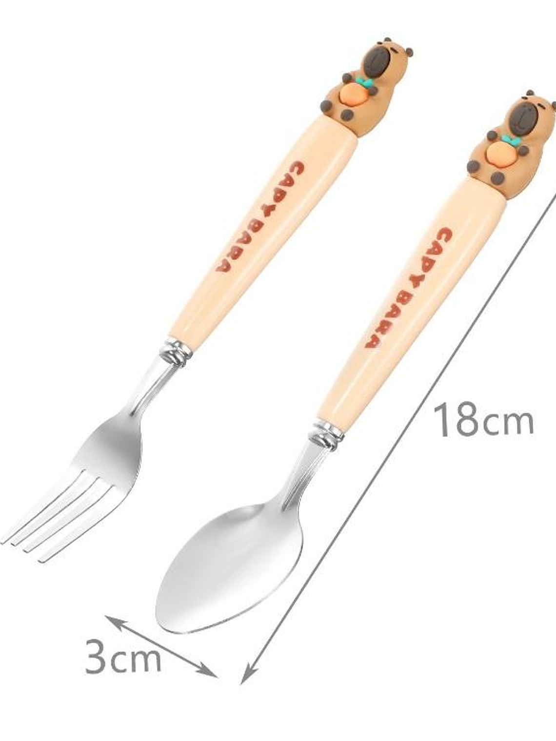 3 Juegos de Cubiertos Infantil, 18x3Cm, Modelo de Capibara. 3