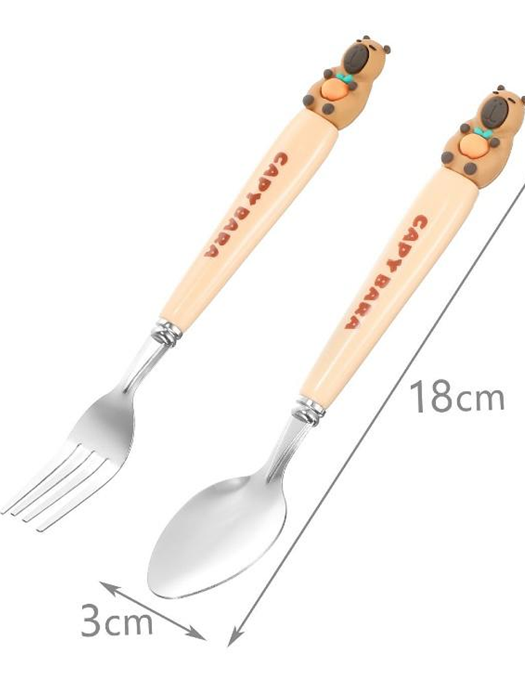 3 Juegos de Cubiertos Infantil, 18x3Cm, Modelo de Capibara. 3