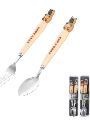 3 Juegos de Cubiertos Infantil, 18x3Cm, Modelo de Capibara.