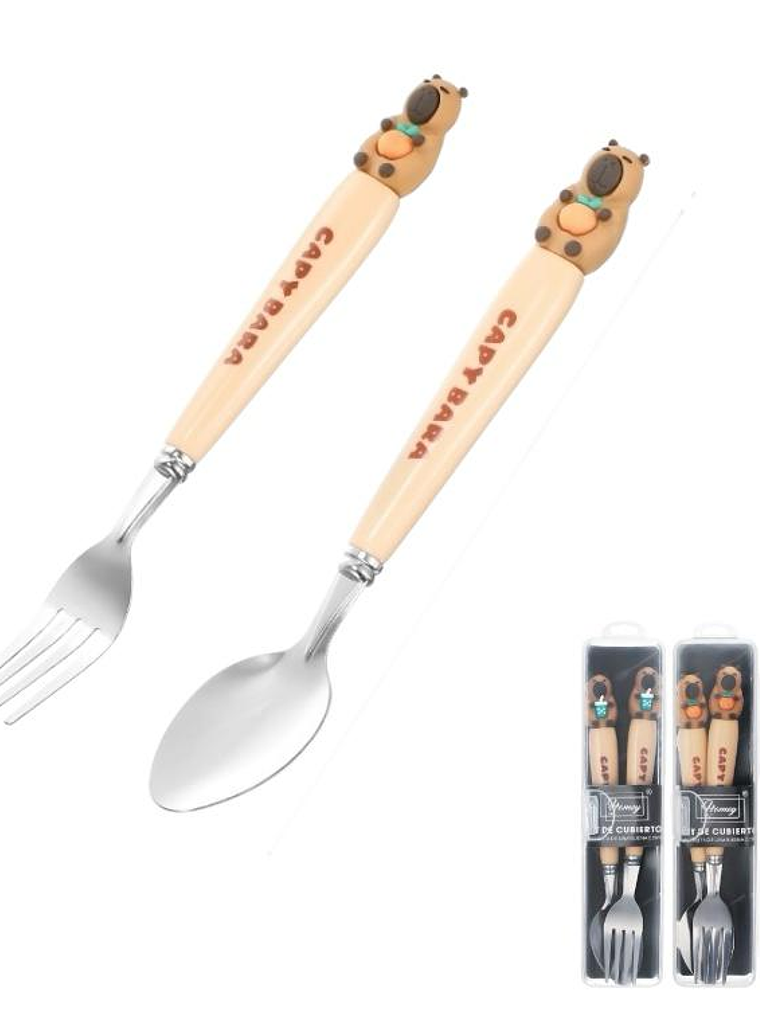 3 Juegos de Cubiertos Infantil, 18x3Cm, Modelo de Capibara. 2