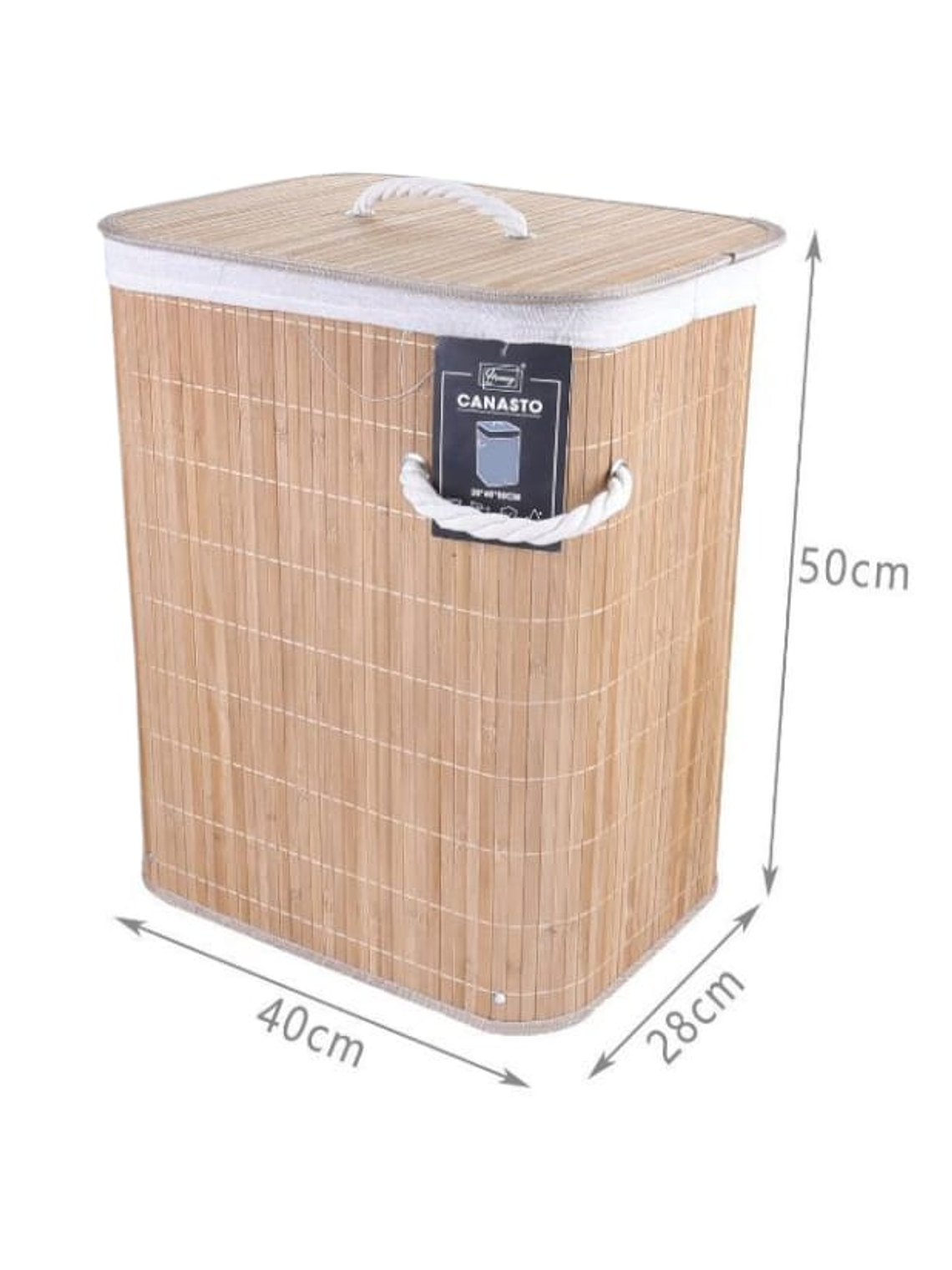 Cesto-Canasto de Bambú para Ropa, Rectangular, Plegable. 3