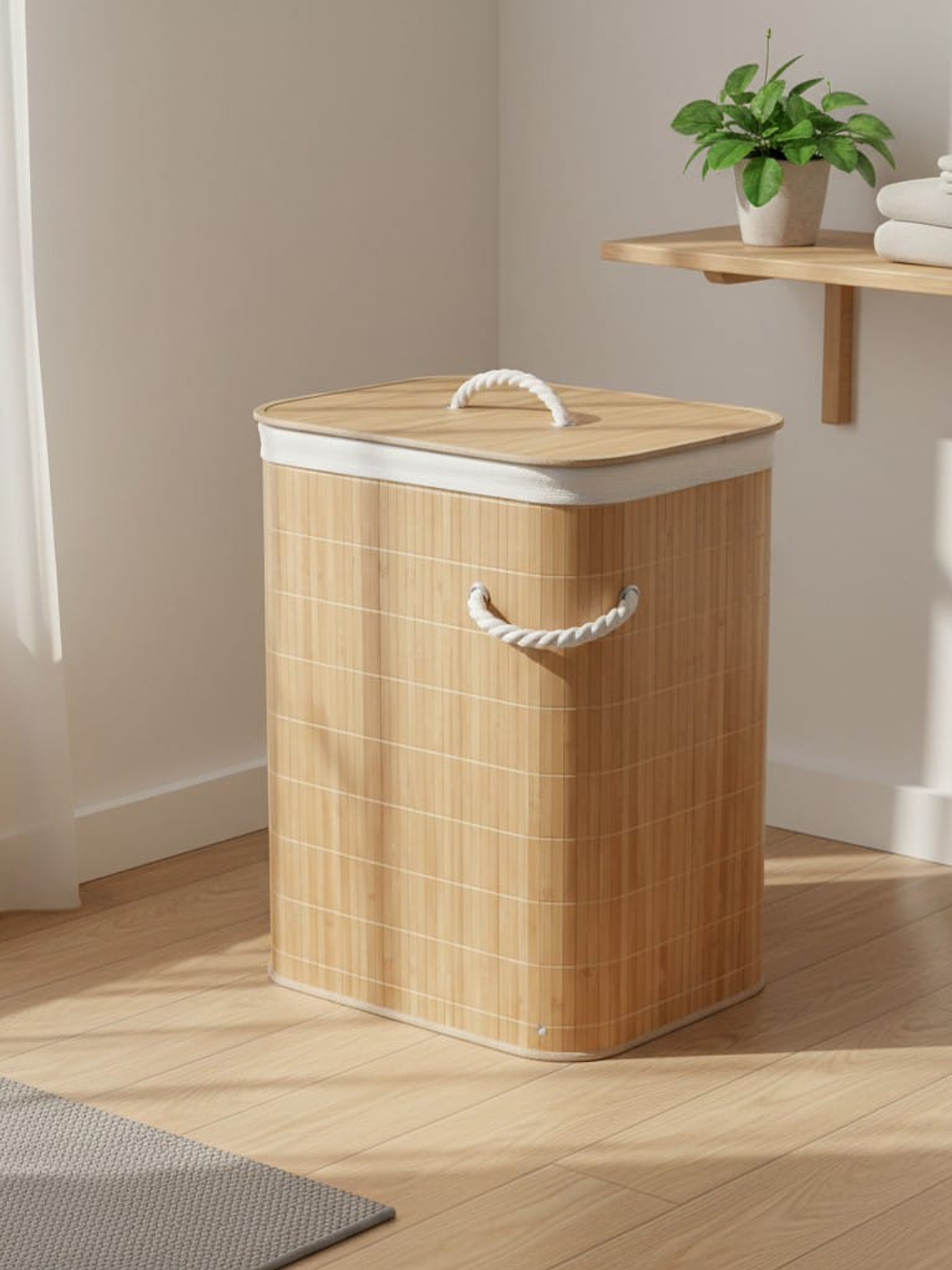 Cesto-Canasto de Bambú para Ropa, Rectangular, Plegable. 4