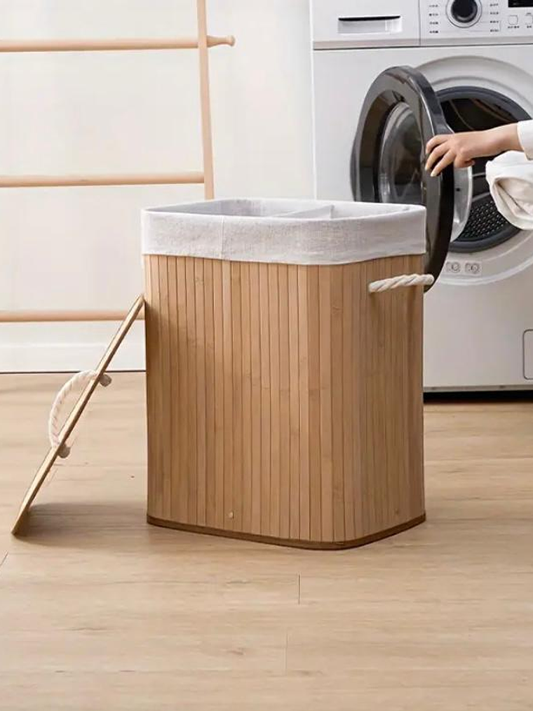 Cesto-Canasto de Bambú para Ropa, Rectangular, Plegable. 5