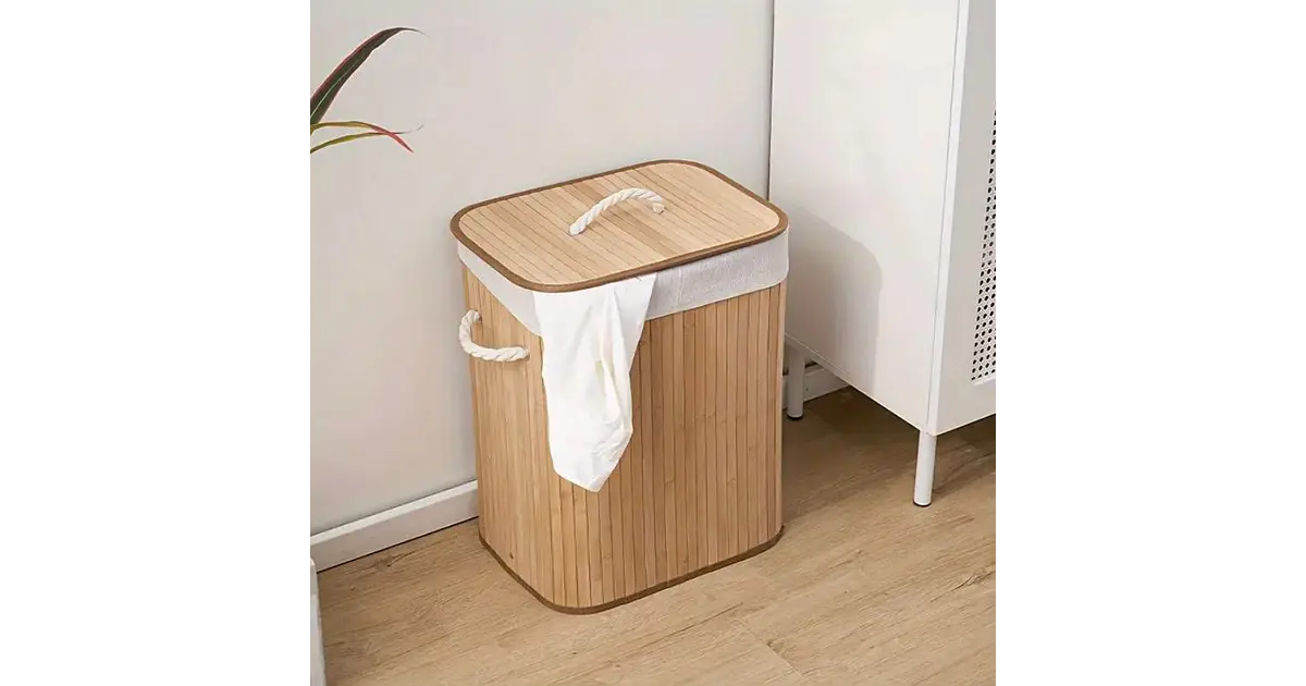 Cesto-Canasto de Bambú para Ropa, Rectangular, Plegable.