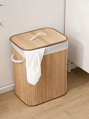 Cesto-Canasto de Bambú para Ropa, Rectangular, Plegable.