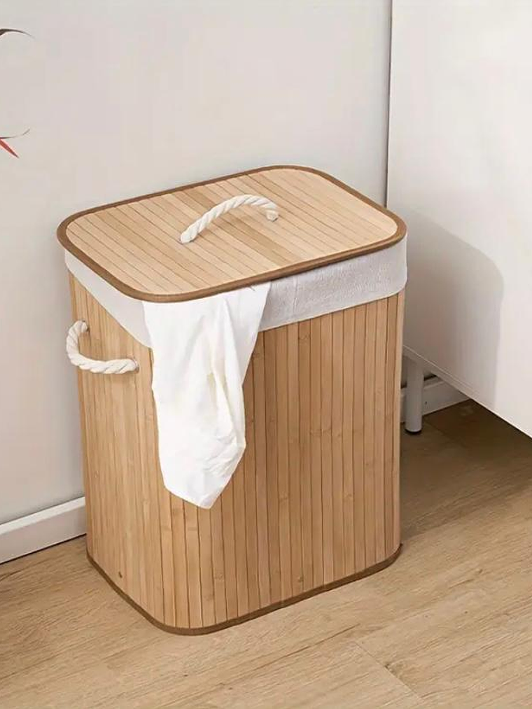Cesto-Canasto de Bambú para Ropa, Rectangular, Plegable. 1