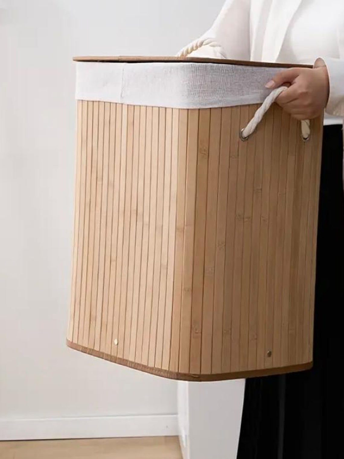 Cesto-Canasto de Bambú para Ropa, Rectangular, Plegable. 7