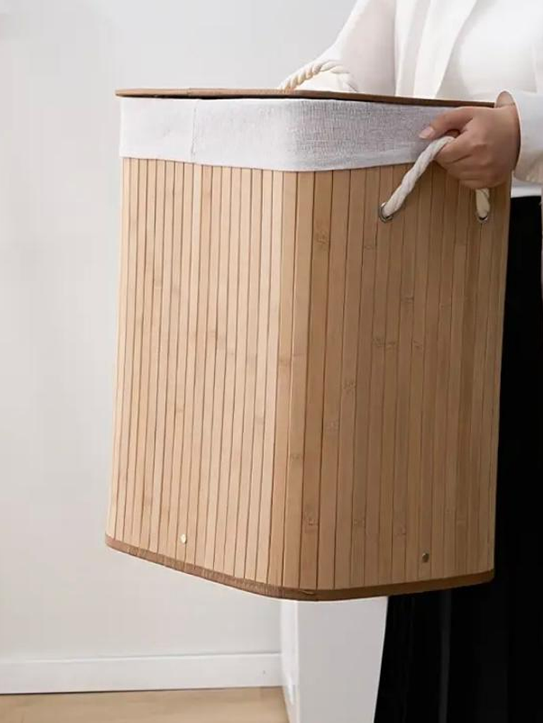 Cesto-Canasto de Bambú para Ropa, Rectangular, Plegable. 7