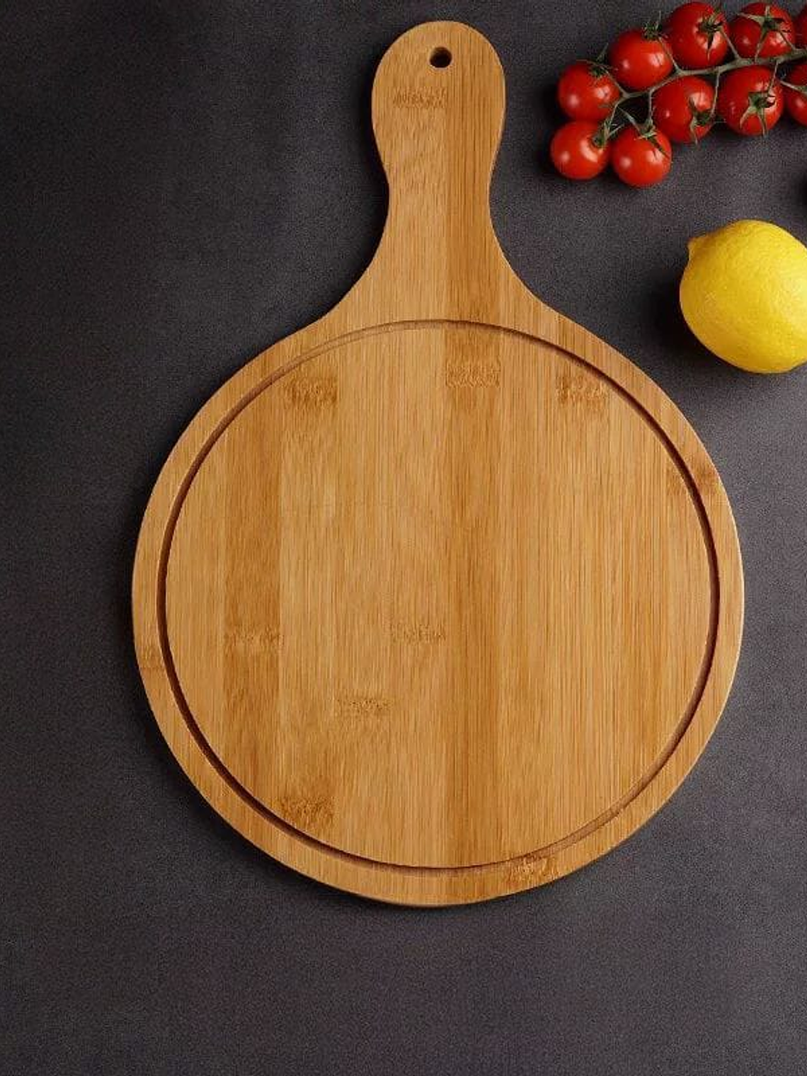 Tabla de Picar, Redonda de Bambú, Con Manija. 2