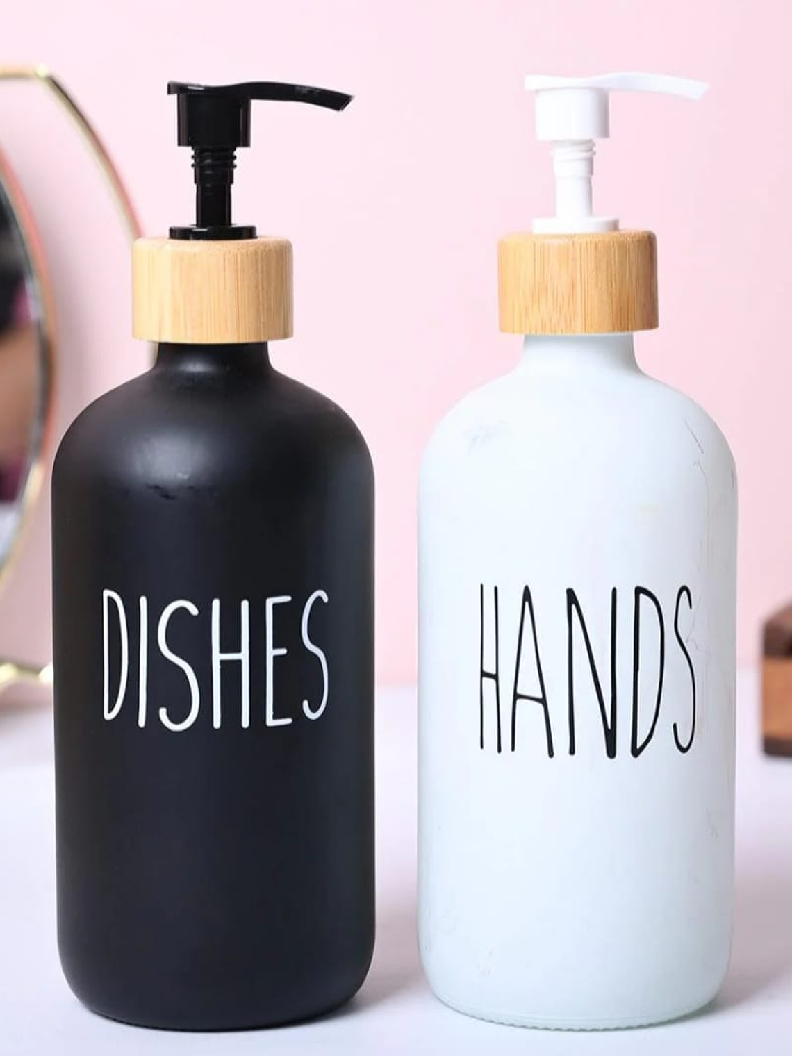 Set de 2 Dispensadores de Vidrio Con Detalles de Bambu 350ml  1