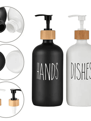 Set de 2 Dispensadores de Vidrio Con Detalles de Bambu 350ml 