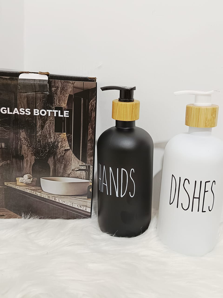 Set de 2 Dispensadores de Vidrio Con Detalles de Bambu 350ml  4