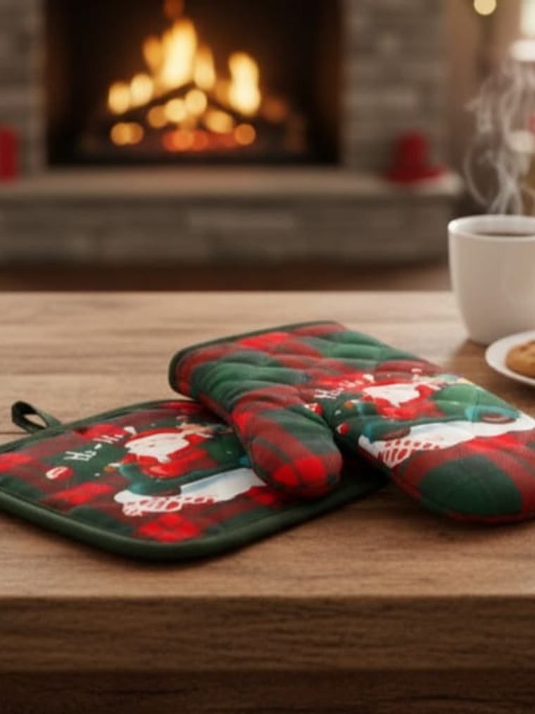 2 Set de Guantes y  Agarraderas Para Horno Navideñas Material Resistente  4