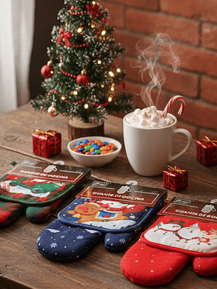 2 Set de Guantes y  Agarraderas Para Horno Navideñas Material Resistente 