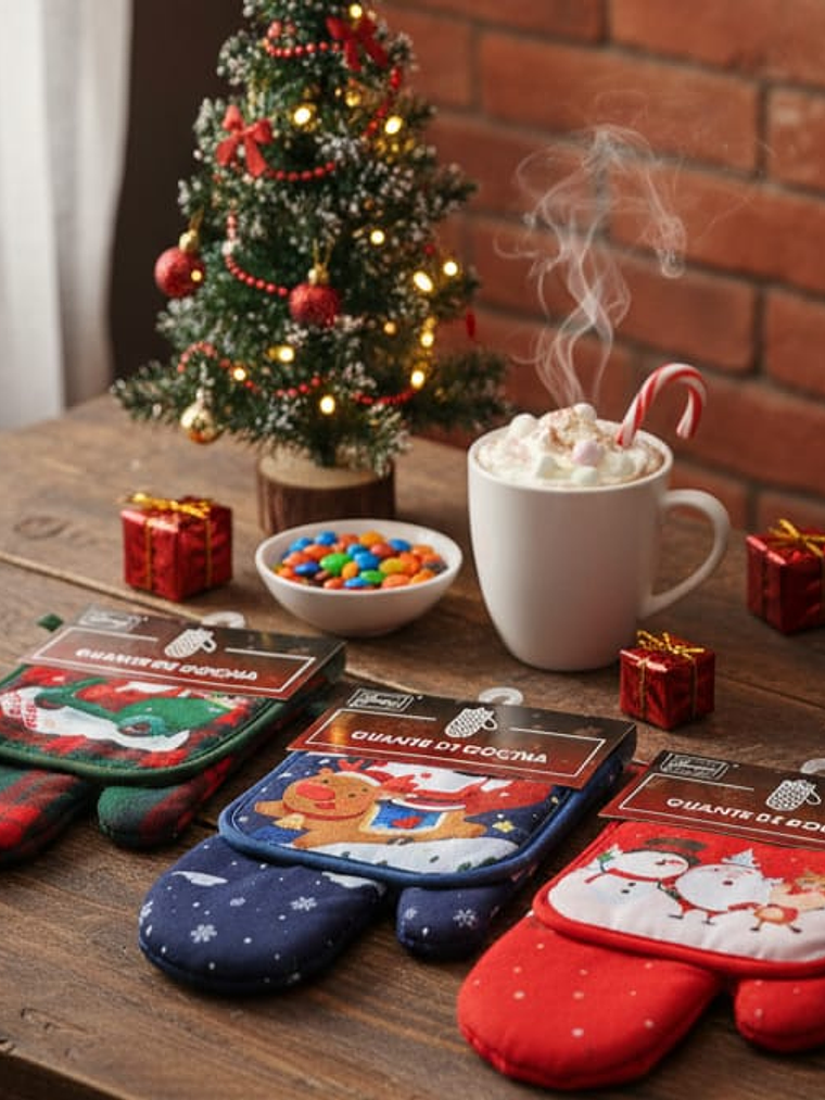 2 Set de Guantes y  Agarraderas Para Horno Navideñas Material Resistente  1