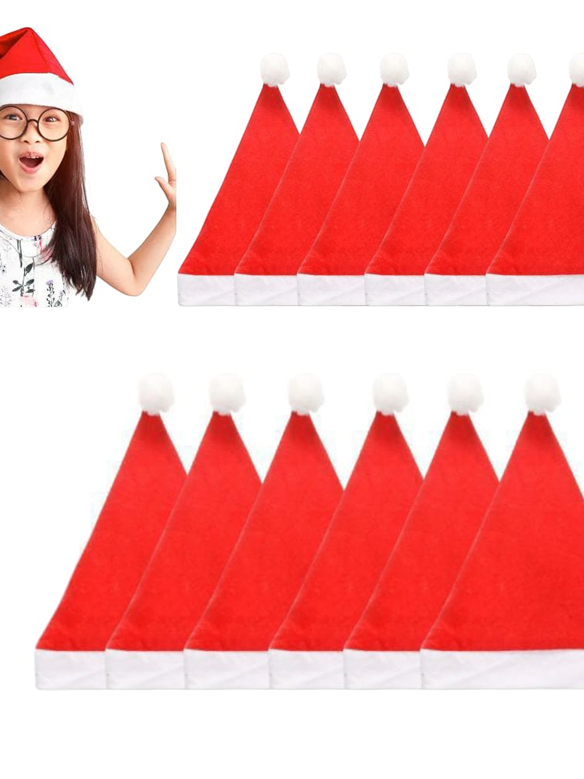Paquete de 12 Gorros De Navidad Santa Claus Rojo Con Borde Blanco 1