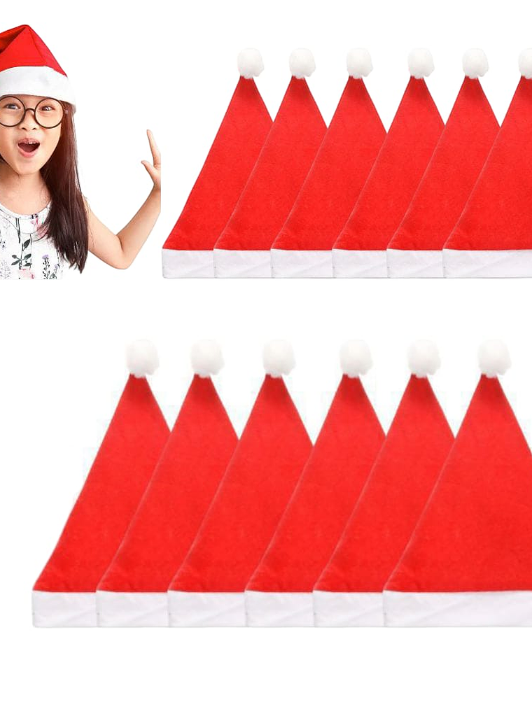 Paquete de 12 Gorros De Navidad Santa Claus Rojo Con Borde Blanco 1