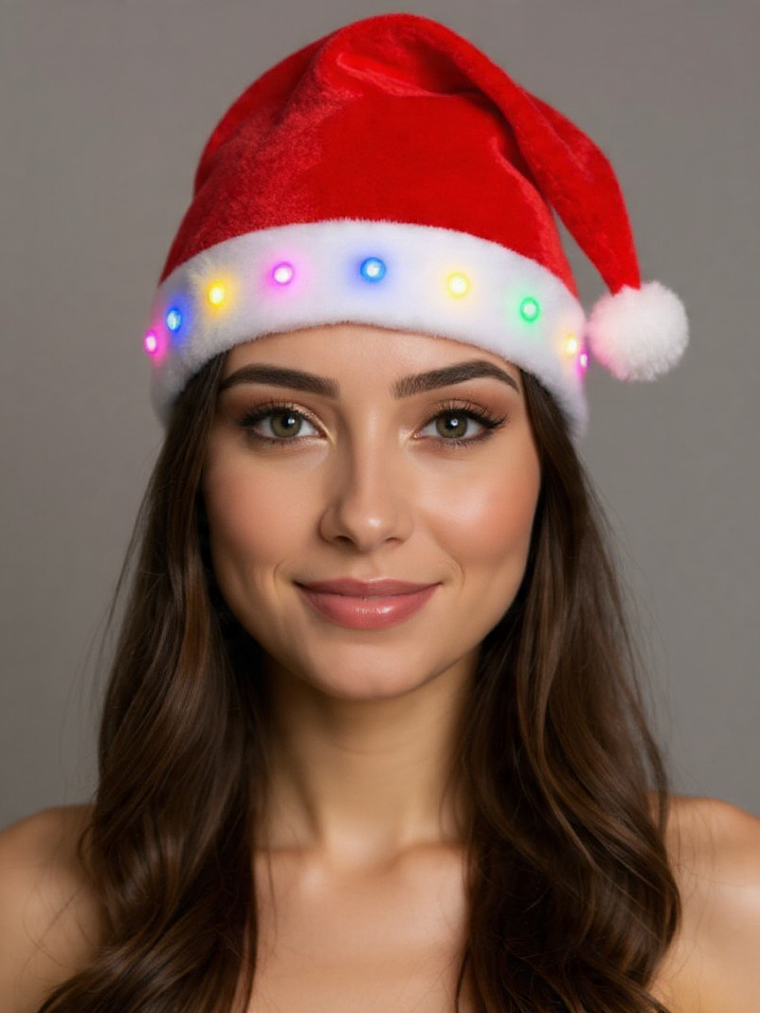 Set De 2 Gorros De Navidad Rojos Con Luces 40x30cm 1