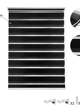 Cortina Roller dúo Negra 60x200cm, PVC.