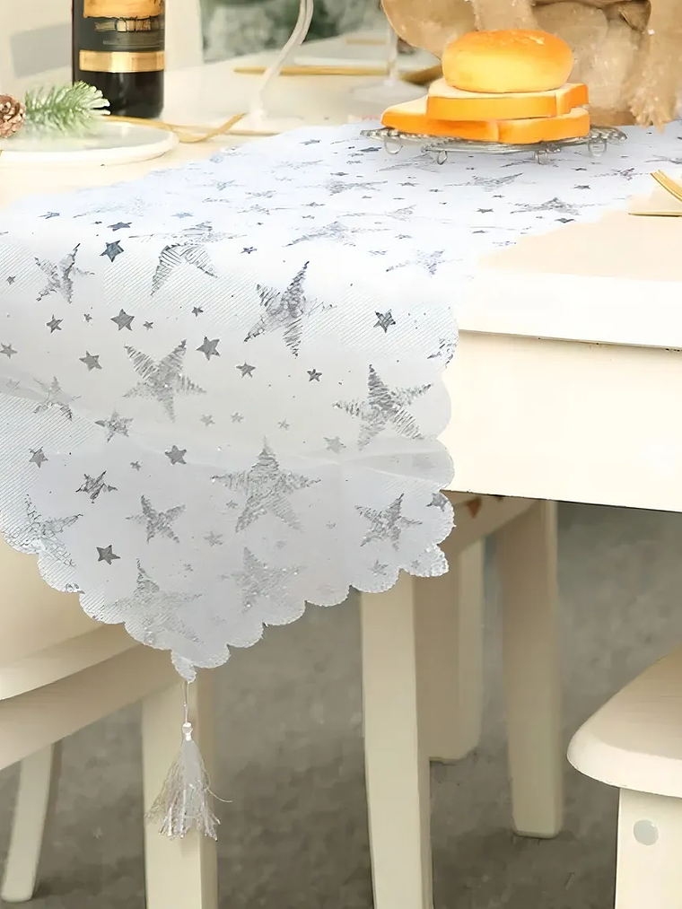 Camino De Mesa De Estrella Dorado y Plateado Decoracion de Navidad  6