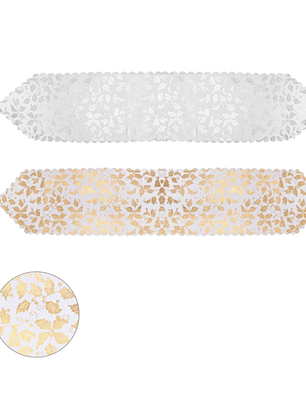 Camino De Mesa De Hojas Color Dorado y Plateado