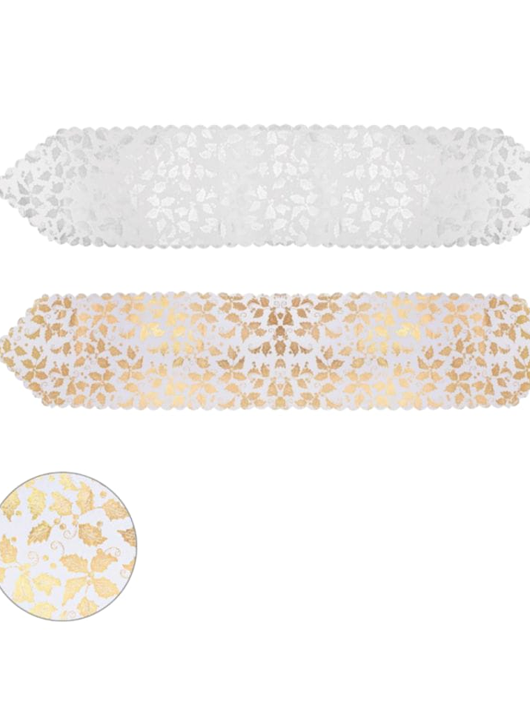 Camino De Mesa De Hojas Color Dorado y Plateado 1