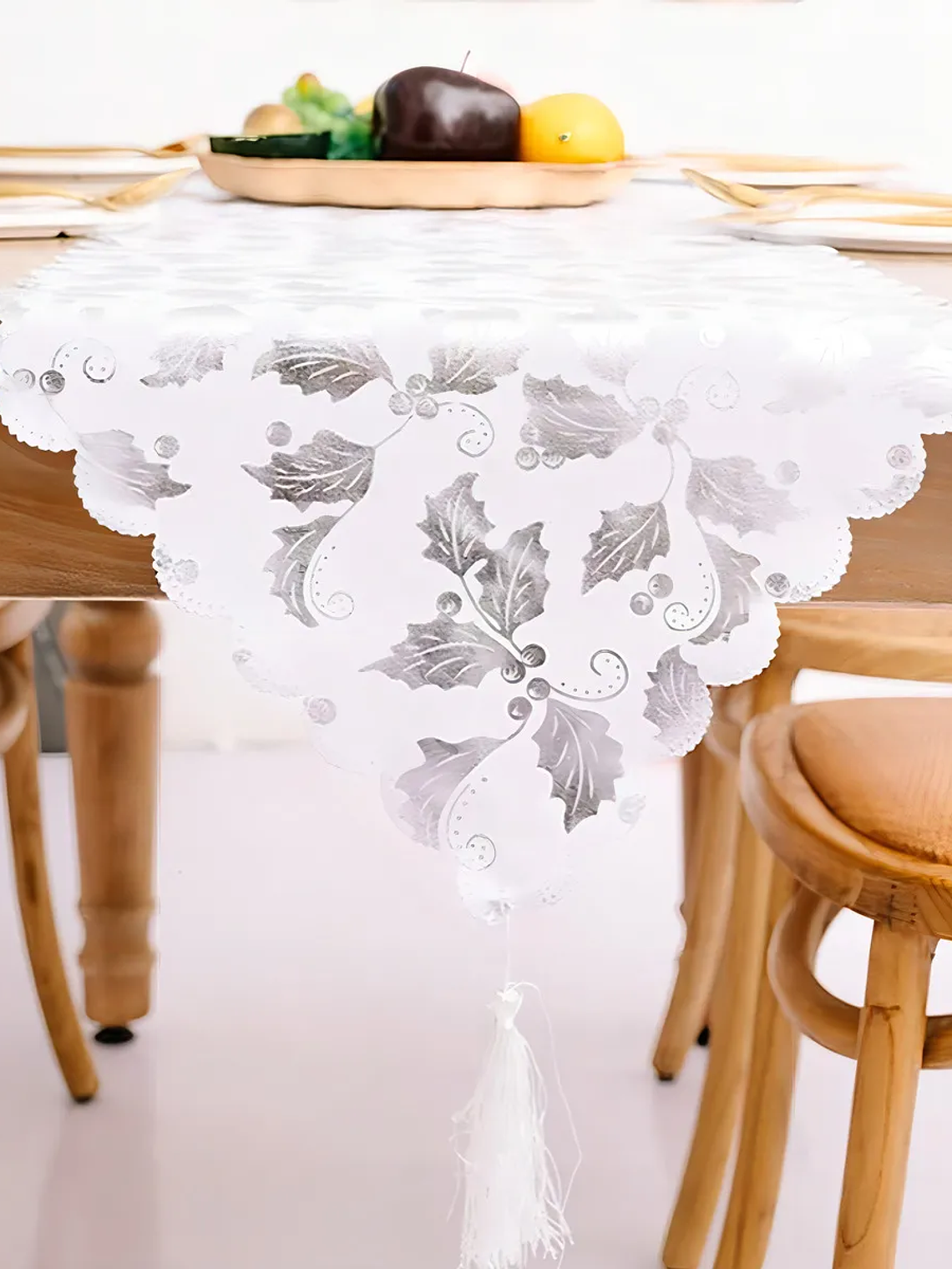 Camino De Mesa De Hojas Color Dorado y Plateado 4