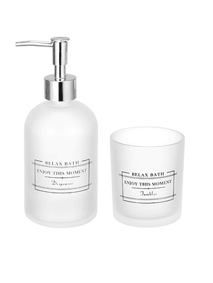 Set De Baño En Vidrio, Dispensador De Jabon Y Vaso Homey