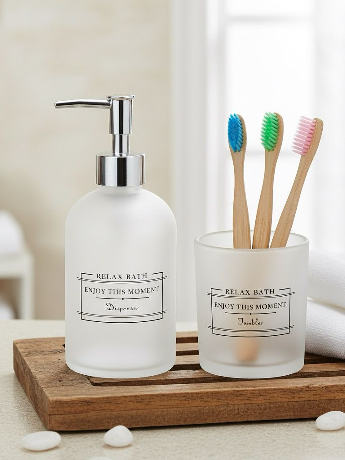 Set De Baño En Vidrio, Dispensador De Jabon Y Vaso Homey 2