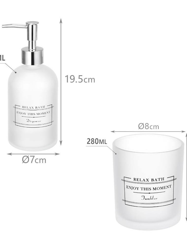 Set De Baño En Vidrio, Dispensador De Jabon Y Vaso Homey 3