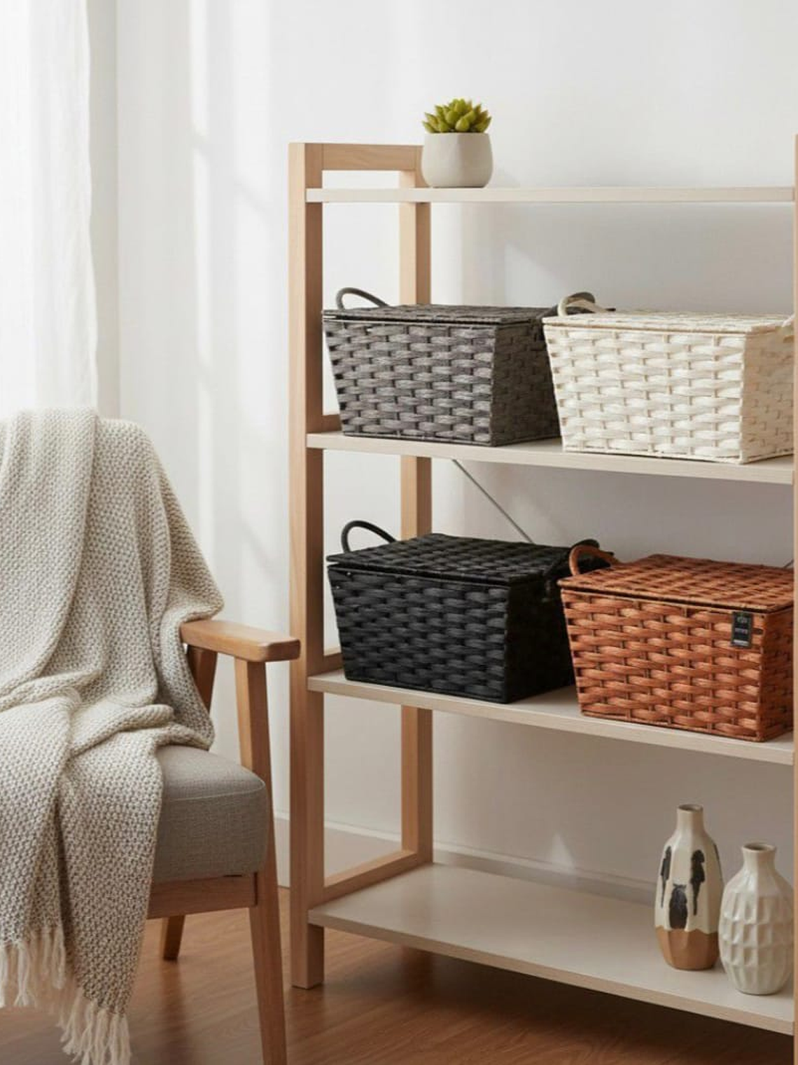 Canasta Tejida De Mimbre Organizadora Colores Variados 1