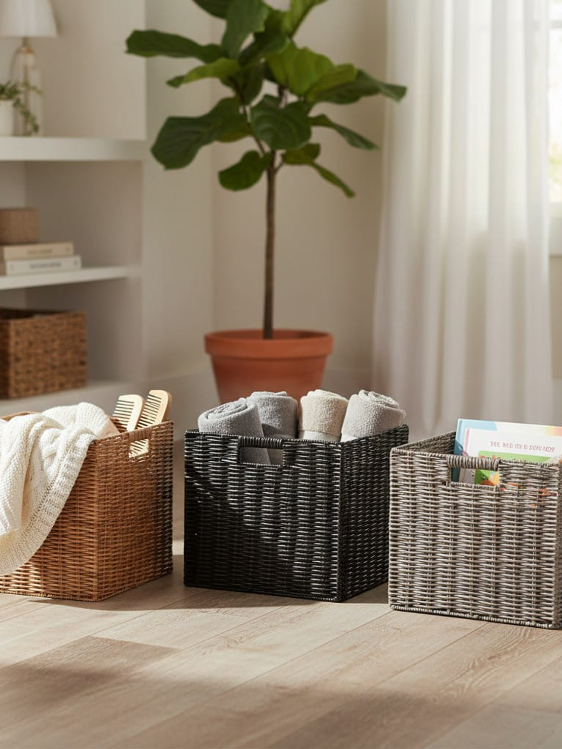 Canasto Organizador Tejido Decorativo 32x29.5cm Premium 1