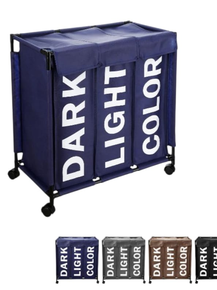 Canasto De Ropa 3 Compartimiento Con Ruedas Colores Variados 3