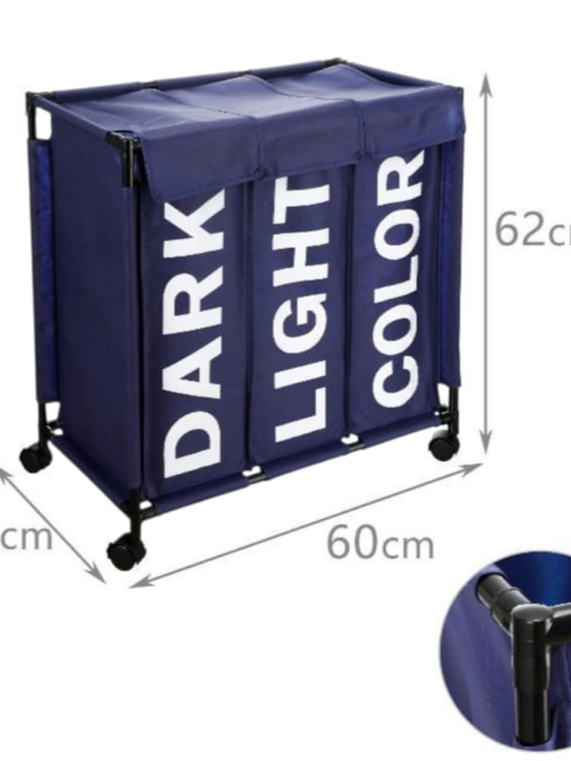 Canasto De Ropa 3 Compartimiento Con Ruedas Colores Variados 5