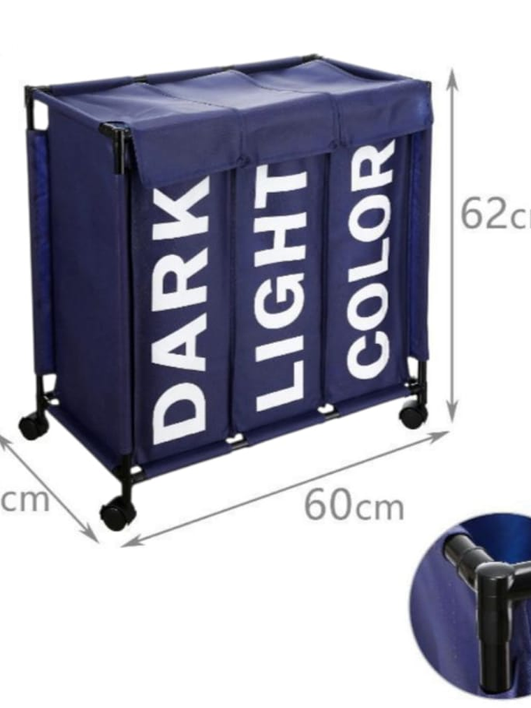 Canasto De Ropa 3 Compartimiento Con Ruedas Colores Variados 5