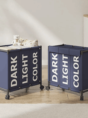 Canasto De Ropa 3 Compartimiento Con Ruedas Colores Variados