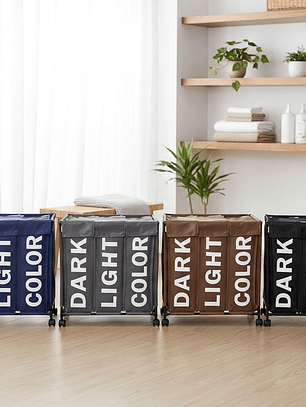 Canasto De Ropa 3 Compartimiento Con Ruedas Colores Variados