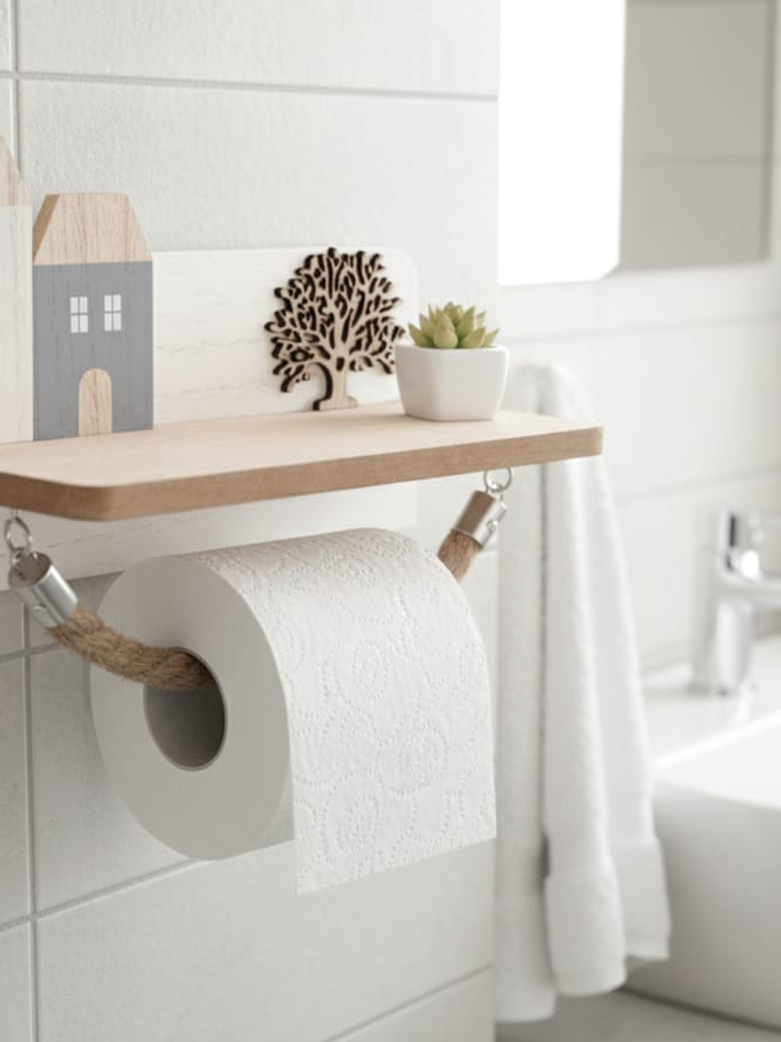 Porta Confort De Pared, Bambú Con Base y Cuerda De Yute. 2