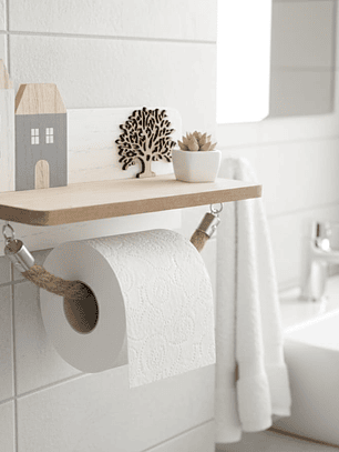 Porta Confort De Pared, Bambú Con Base y Cuerda De Yute.