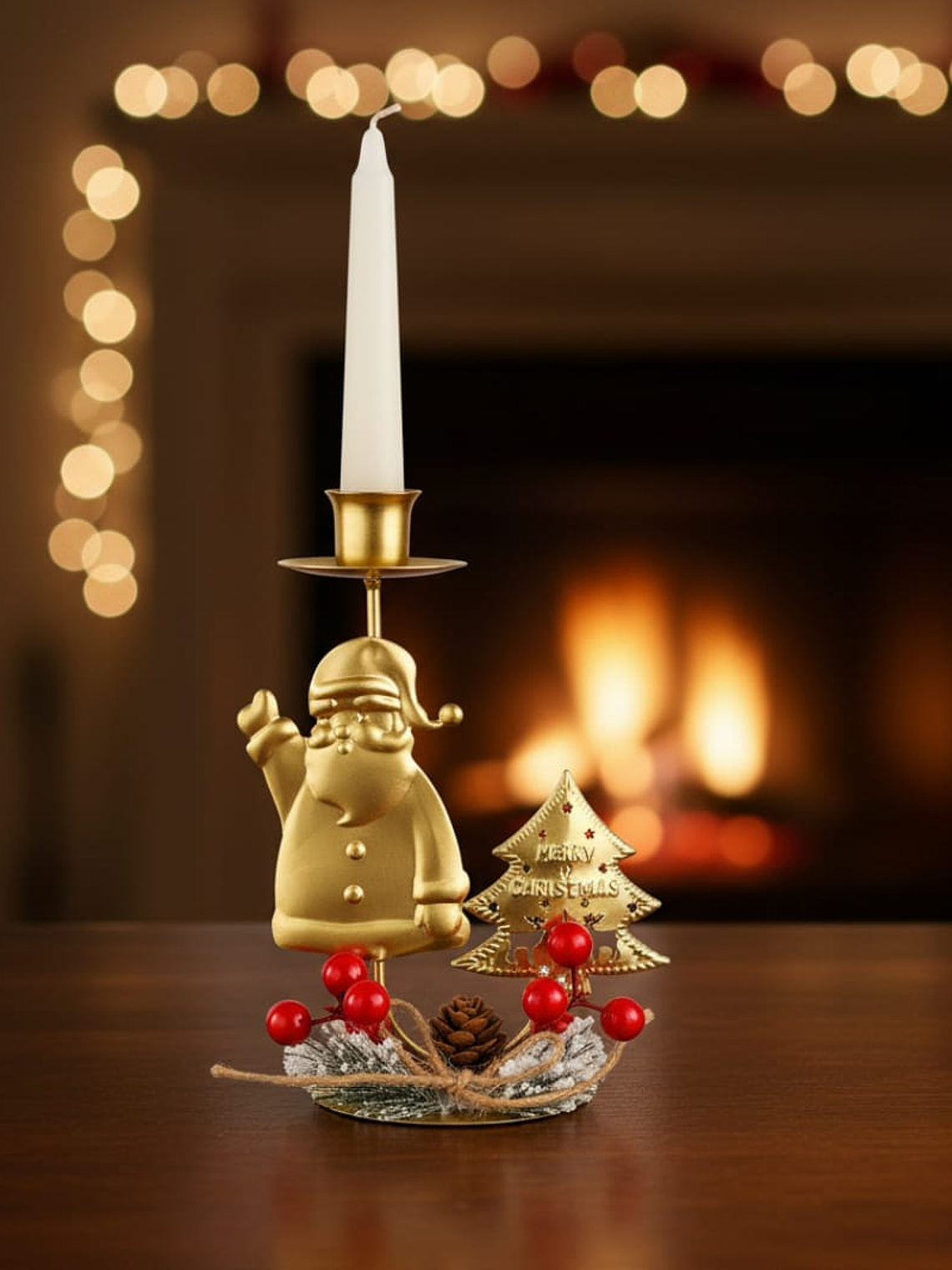 Portavelas Elegante De Navidad Centro De Mesa En Metal 19x9cm 1