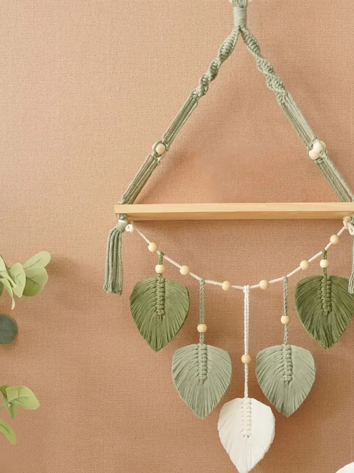 Colgador Decorativo De Macrame Verde 86x40cm 3