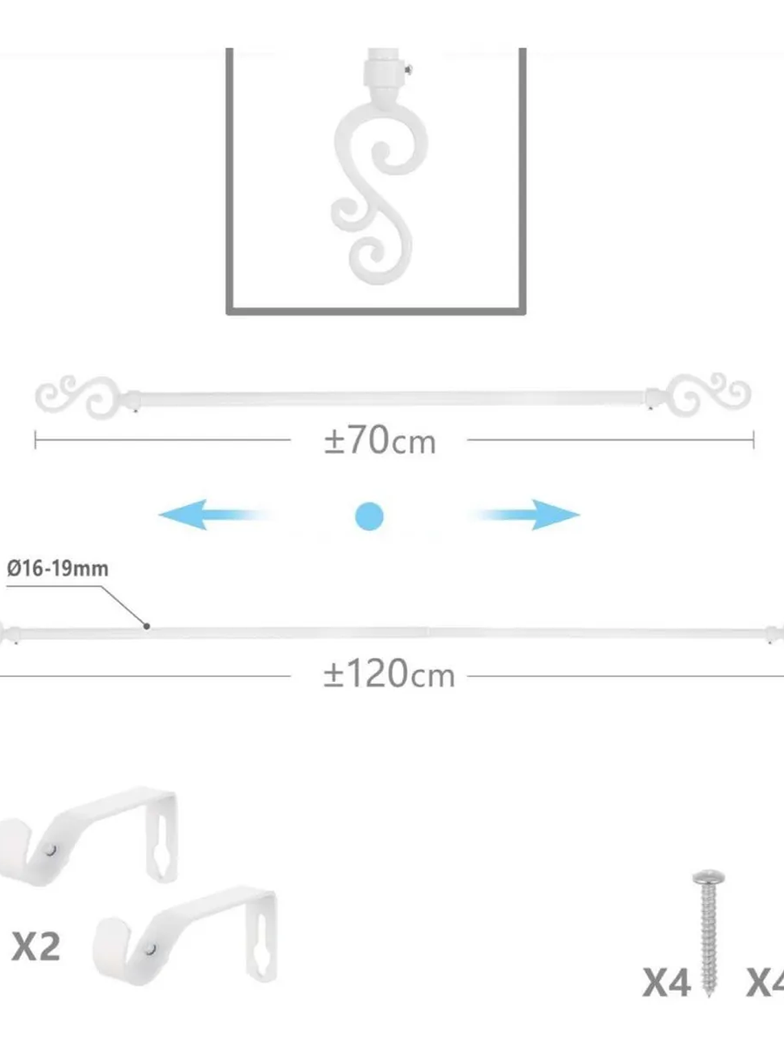 Barra De Cortina Blanca de Rama Extensible 70-120 Cm 3