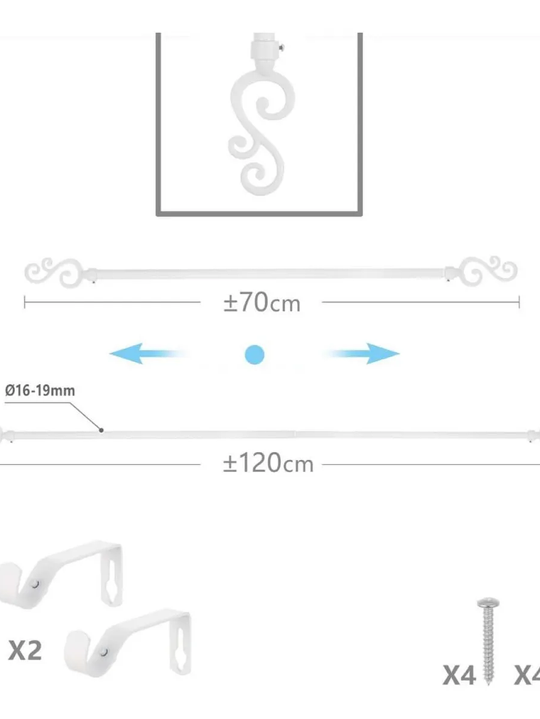 Barra De Cortina Blanca de Rama Extensible 70-120 Cm 3