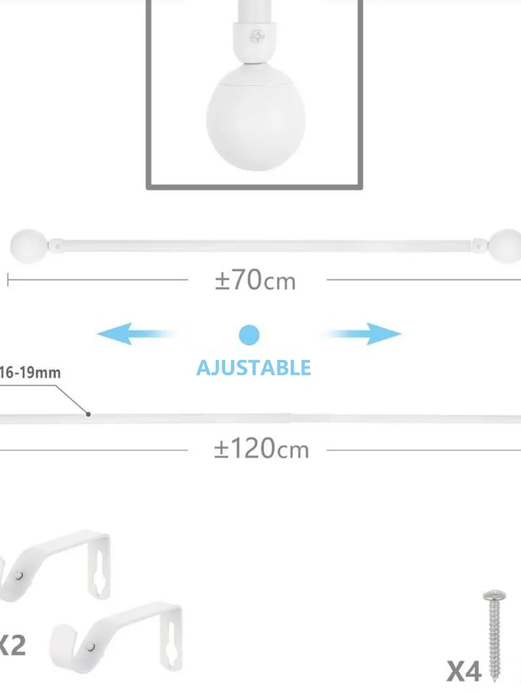 Barra De Cortina Extensible Blanca De Bola 70-120  3