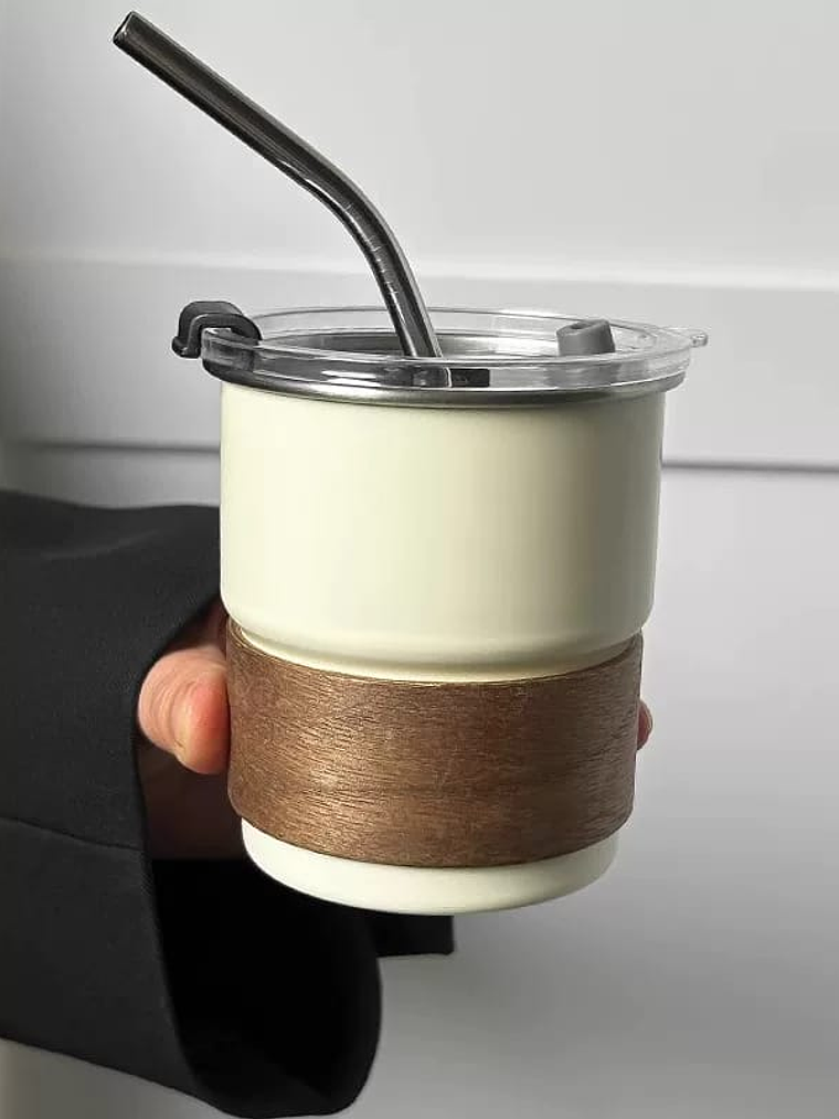 Vaso Termico Con Sorbete y Detalle en Madera 300ml 4