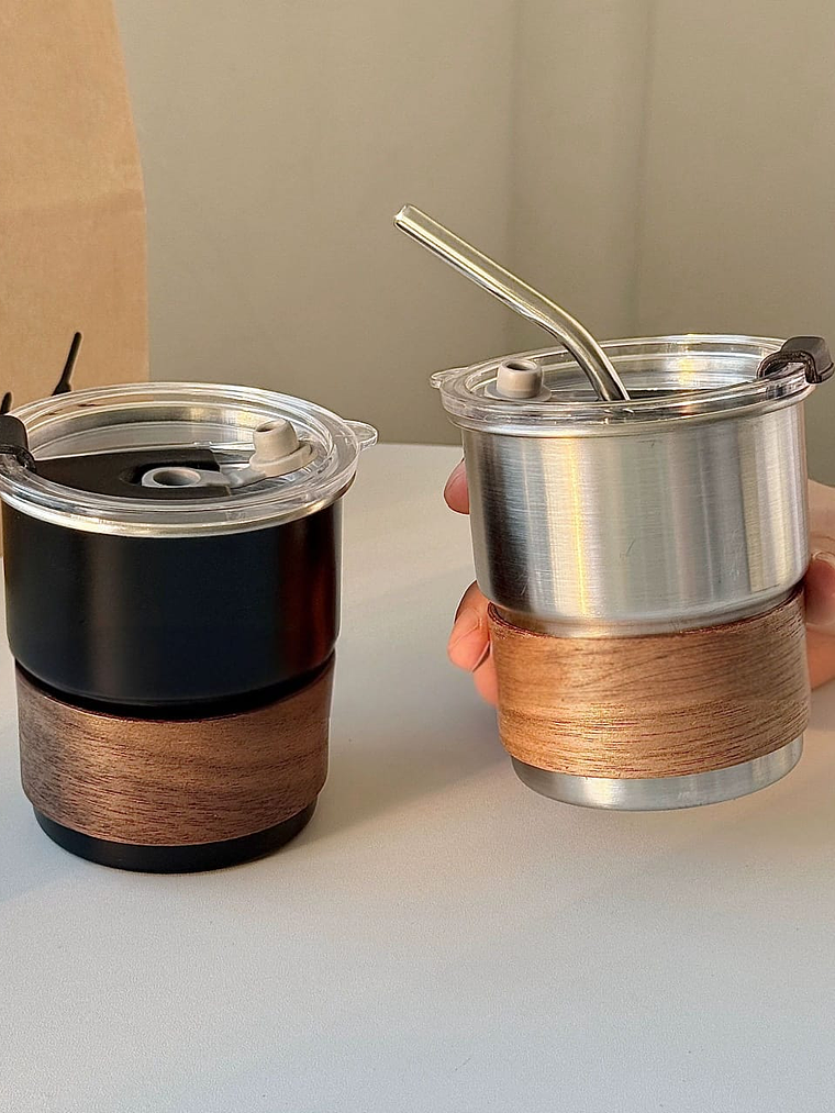 Vaso Termico Con Sorbete y Detalle en Madera 300ml 5