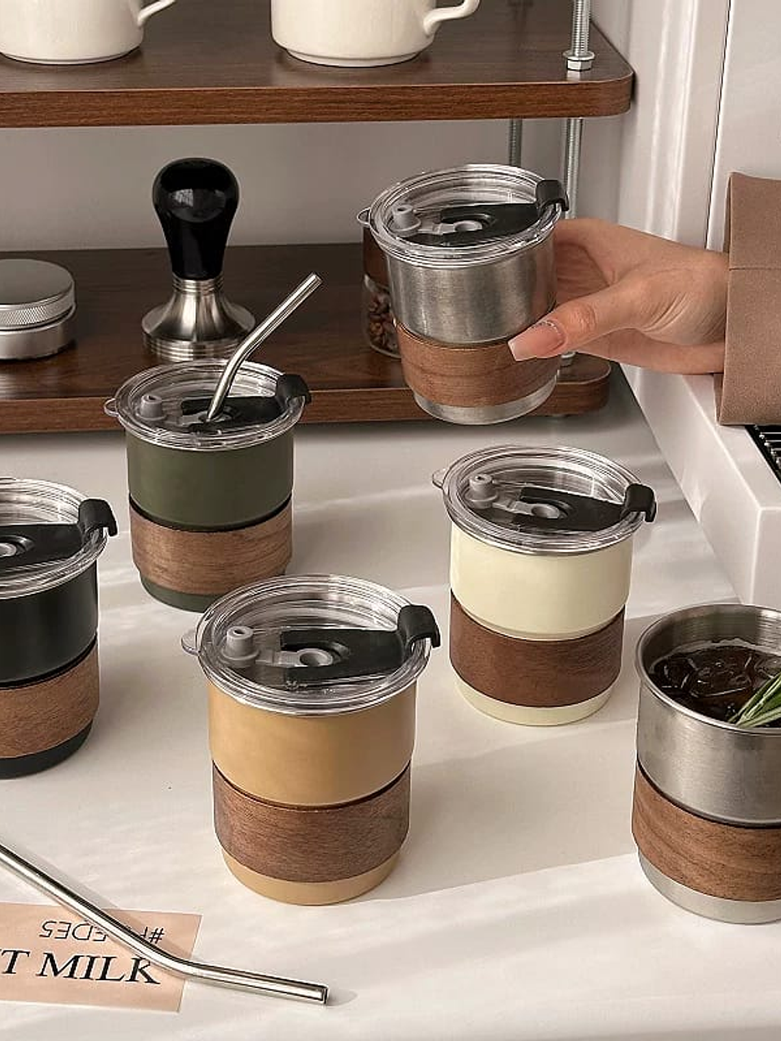 Vaso Termico Con Sorbete y Detalle en Madera 300ml 1