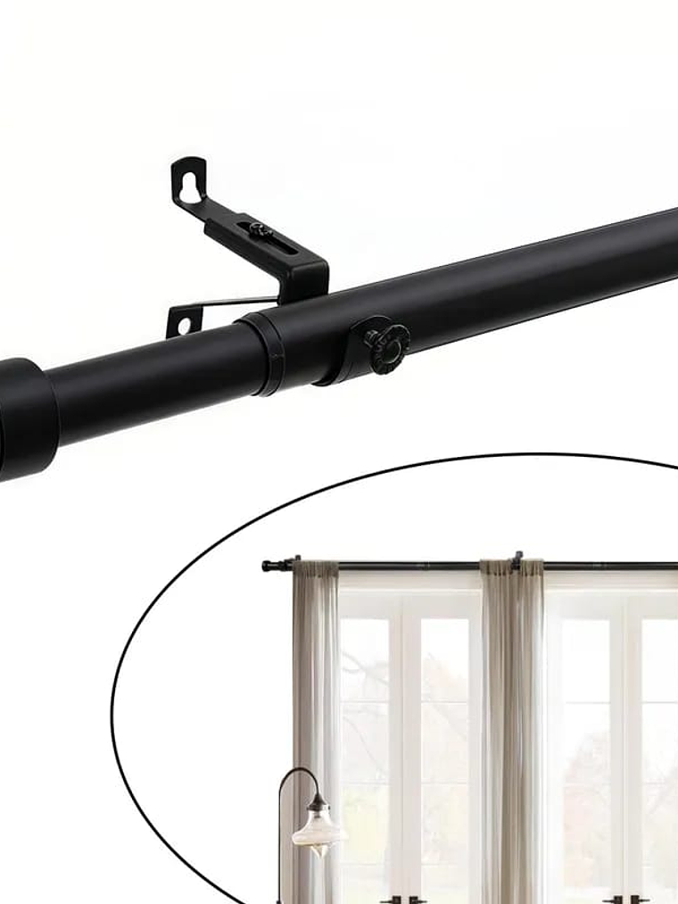 Barra De Cortina, Extensible Negra 80-200, Con 3 Soportes. 1